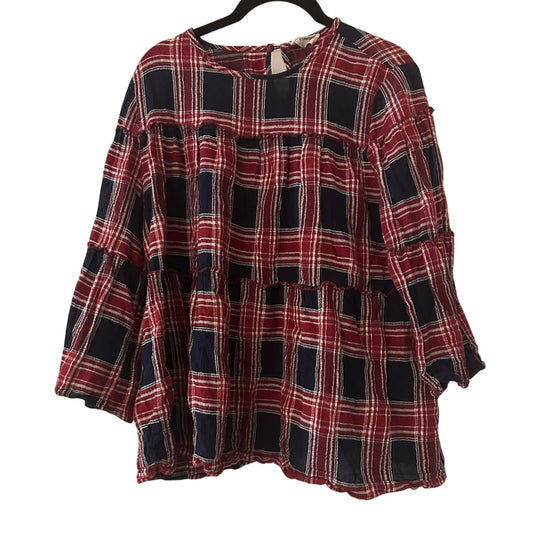 Love + Harmony red navy and white plum flannel blouse size large