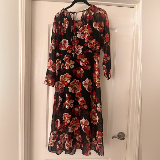 Madewell black floral midi dress size xs